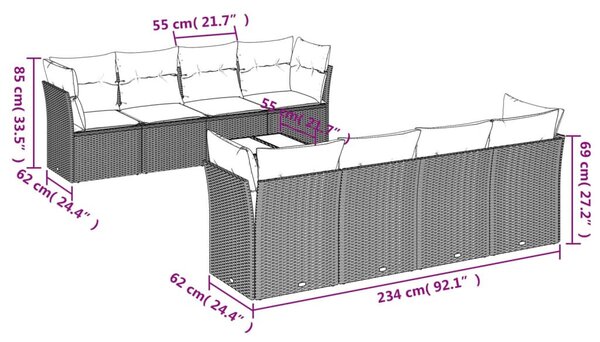 VidaXL Polyrattan Kerti Ülőgarnitúra - 9 részes - Bézs