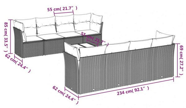 VidaXL Polyrattan Kerti Ülőgarnitúra - 9 részes - Bézs