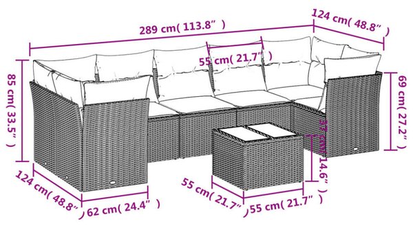 VidaXL Polyrattan Kerti Ülőgarnitúra - 8 részes - Fekete
