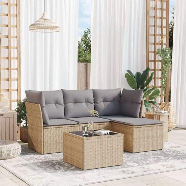 VidaXL 5 részes bézs polyrattan kerti ülőgarnitúra párnákkal