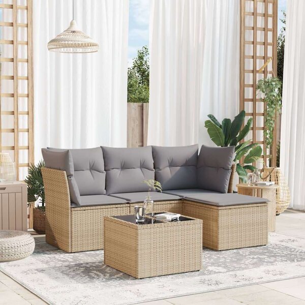VidaXL 5 részes bézs polyrattan kerti ülőgarnitúra párnákkal