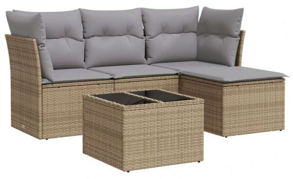 VidaXL 5 részes bézs polyrattan kerti ülőgarnitúra párnákkal