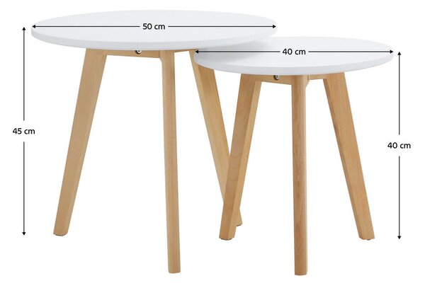 2 dohányzóasztal szett, fém, fehér/bükk, MALTO 2 NEW