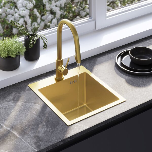 Acél mosogató 3 részes tartozékkészlettel REA Leo 40 Brush Gold
