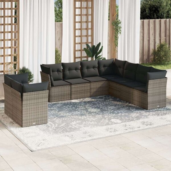 VidaXL Polyrattan Kerti Ülőgarnitúra - 9 részes - Szürke