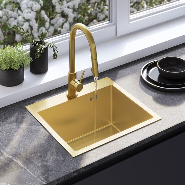 Acél mosogató 3 részes tartozékkészlettel REA Leo 50 Brush Gold