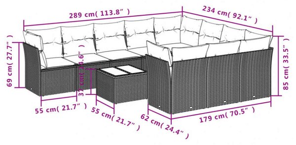 VidaXL 11 részes bézs polyrattan kerti ülőgarnitúra párnákkal