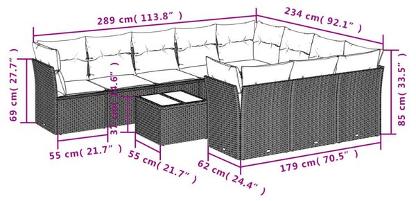 VidaXL 11 részes bézs polyrattan kerti ülőgarnitúra párnákkal