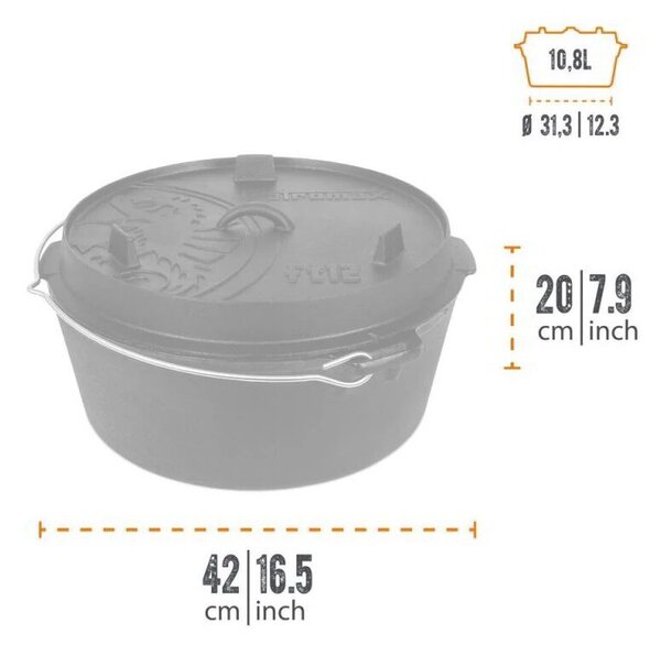 Petromax F12 Öntöttvas Láb nélküli Főzőedény fedővel Ø 42cm 10,8L - Fekete