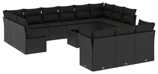 VidaXL Polyrattan Kerti Ülőgarnitúra - 14 részes - Fekete