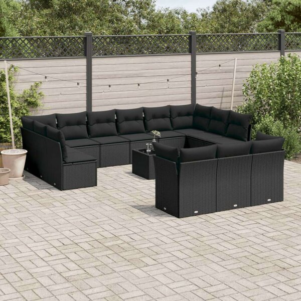 VidaXL Polyrattan Kerti Ülőgarnitúra - 14 részes - Fekete