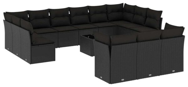 VidaXL Polyrattan Kerti Ülőgarnitúra - 14 részes - Fekete