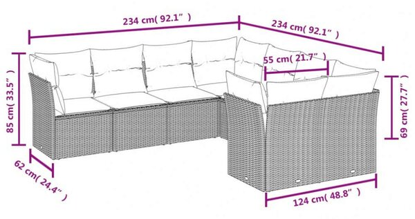 VidaXL Polyrattan Kerti Ülőgarnitúra - 8 részes - Bézs