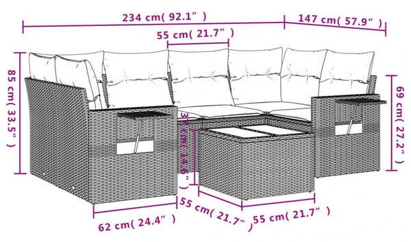 VidaXL Polyrattan Kerti Ülőgarnitúra - 7 részes - Bézs
