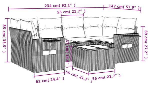 VidaXL Polyrattan Kerti Ülőgarnitúra - 7 részes - Bézs