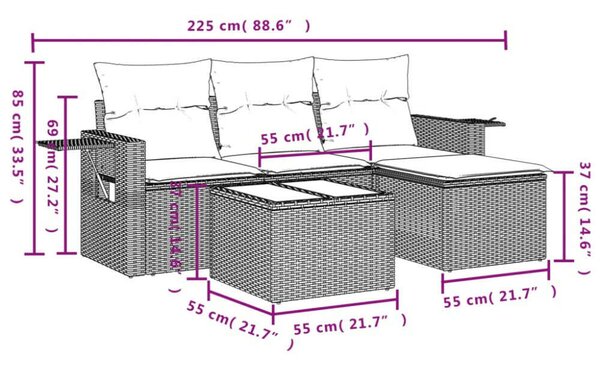 VidaXL Polyrattan Kerti Ülőgarnitúra - 4 részes - Fekete