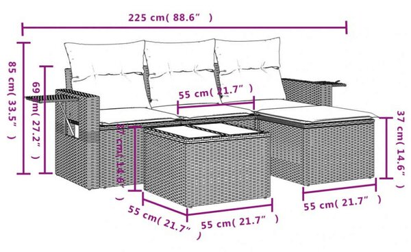 VidaXL Polyrattan Kerti Ülőgarnitúra - 4 részes - Fekete