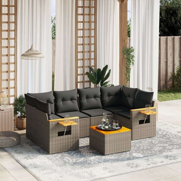 VidaXL Polyrattan Kerti Ülőgarnitúra - 7 részes - Szürke