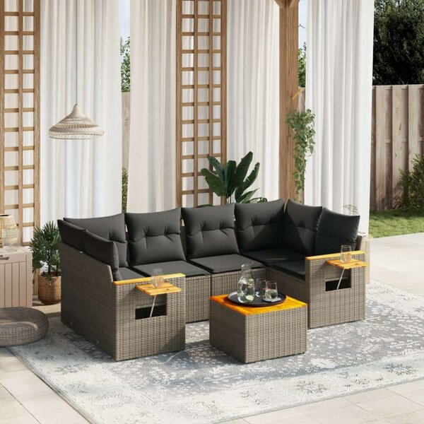 VidaXL Polyrattan Kerti Ülőgarnitúra - 7 részes - Szürke
