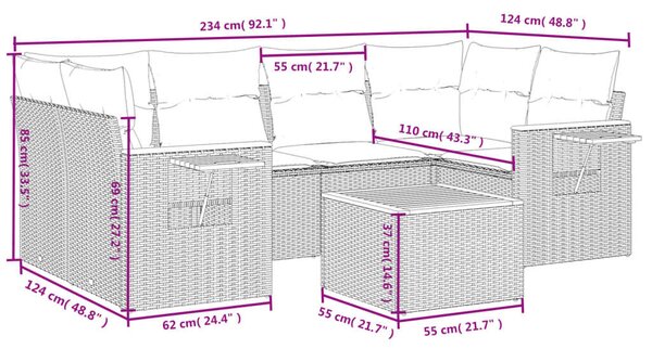 VidaXL Polyrattan Kerti Ülőgarnitúra - 7 részes - Szürke