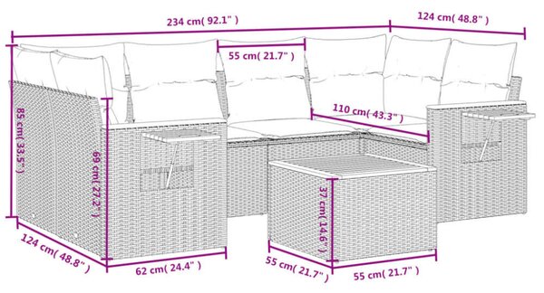 VidaXL Polyrattan Kerti Ülőgarnitúra - 7 részes - Szürke
