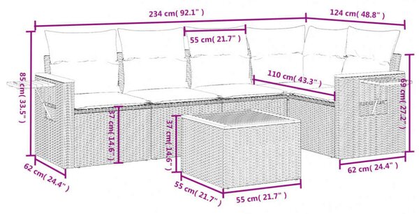 VidaXL Polyrattan Kerti Ülőgarnitúra - 6 részes - Fekete