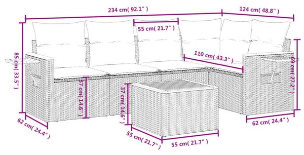 VidaXL Polyrattan Kerti Ülőgarnitúra - 6 részes - Fekete