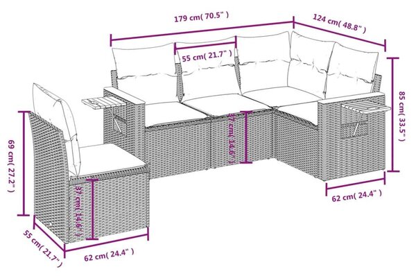 VidaXL 5 részes Polyrattan Kerti Ülőgarnitúra - Bézs