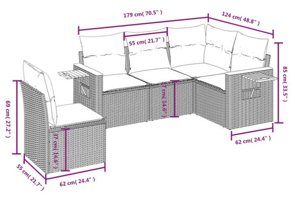 VidaXL 5 részes Polyrattan Kerti Ülőgarnitúra - Bézs