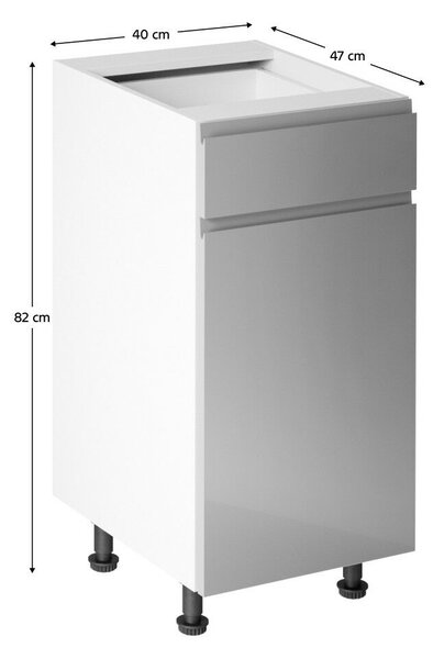 Alsószekrény, fehér/szürke extra magasfényű HG, AURORA D40S1