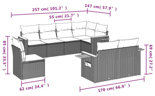 Polyrattan Kerti Ülőgarnitúra - 8 részes - Bézs