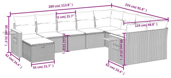 VidaXL Polyrattan Kerti Ülőgarnitúra - 10 részes - Fekete