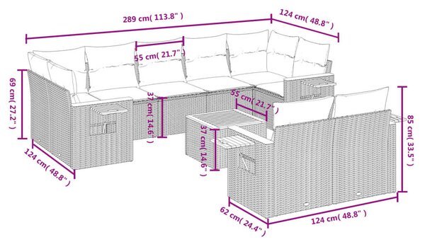 VidaXL Polyrattan Kerti Ülőgarnitúra - 10 részes - Fekete