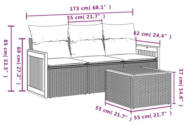 VidaXL Polyrattan Kerti Ülőgarnitúra - 4 részes - Bézs