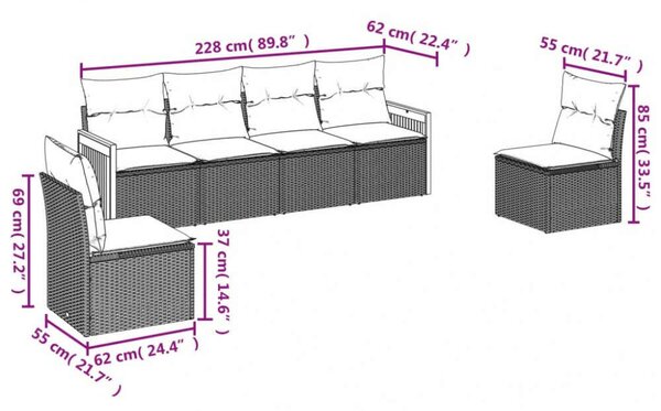 Polyrattan Kerti Ülőgarnitúra - 6 részes - Fekete