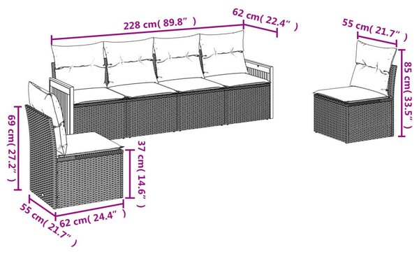 VidaXL Polyrattan Kerti Ülőgarnitúra - 6 részes - Bézs