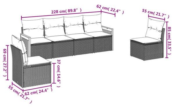 VidaXL Polyrattan Kerti Ülőgarnitúra - 6 részes - Bézs