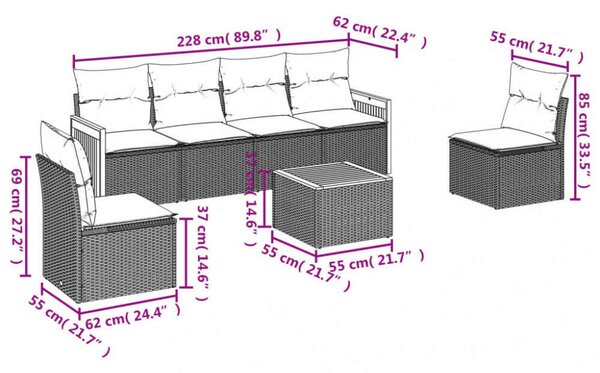 VidaXL Polyrattan Kerti Ülőgarnitúra - 7 részes - Bézs