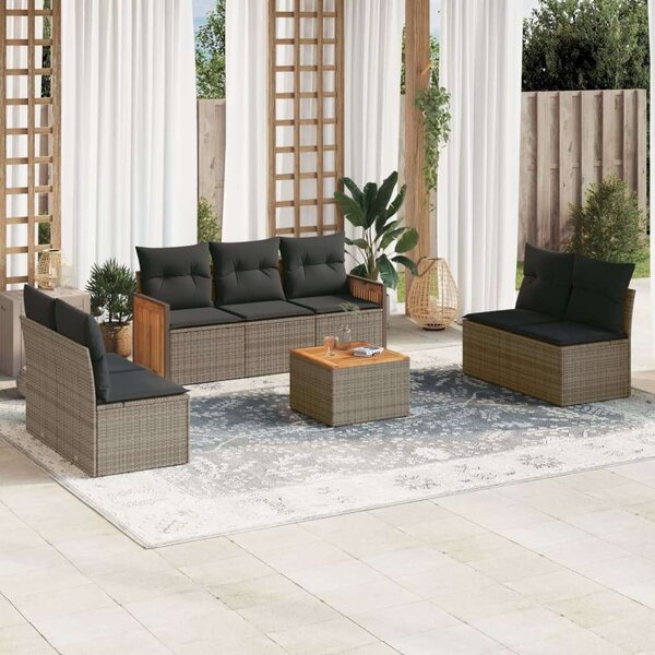 VidaXL 8-részes szürke polyrattan kerti ülőgarnitúra párnákkal