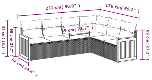 VidaXL Polyrattan Kerti Ülőgarnitúra - 6 részes - Bézs