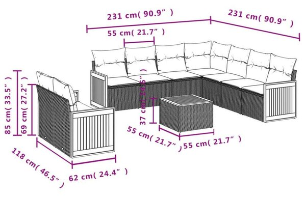 VidaXL Polyrattan Kerti Ülőgarnitúra - 10 részes - Bézs