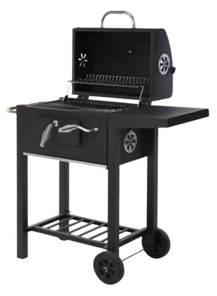 VAGGAN faszenes grill és füstölő, fedővel, hőmérővel és tárolóhellyel, 92 x 46 x 96 cm, fekete