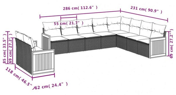 VidaXL Polyrattan Kerti Ülőgarnitúra - 10 részes - Bézs