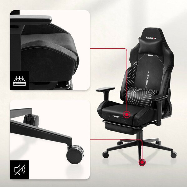 Gamer szék, lábtartóval prémium Black Noir