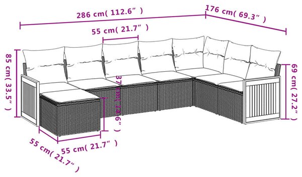 Polyrattan Kerti Ülőgarnitúra - 8 részes - Fekete