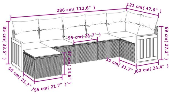 VidaXL 7 részes bézs polyrattan kerti ülőgarnitúra párnákkal