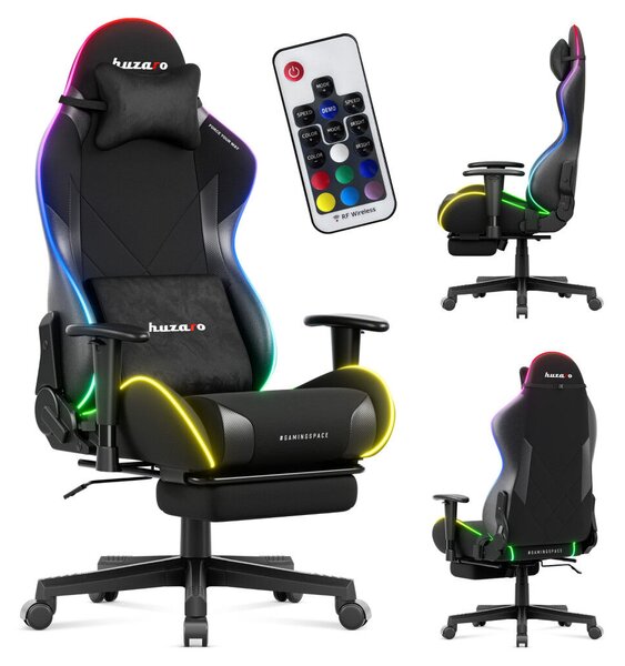 Gamer szék, Force lábtartóval fekete RGB