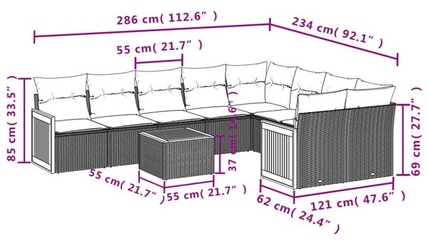 VidaXL Polyrattan Kerti Ülőgarnitúra - 10 részes - Bézs