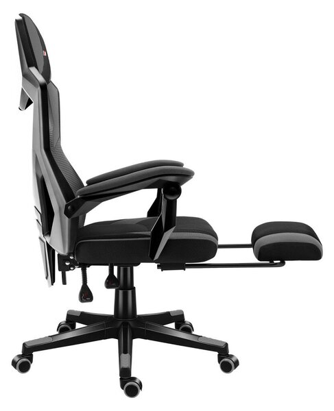 Gamer szék lábtartó, lélegző anyag, ergonómikus kartámaszok, Grey