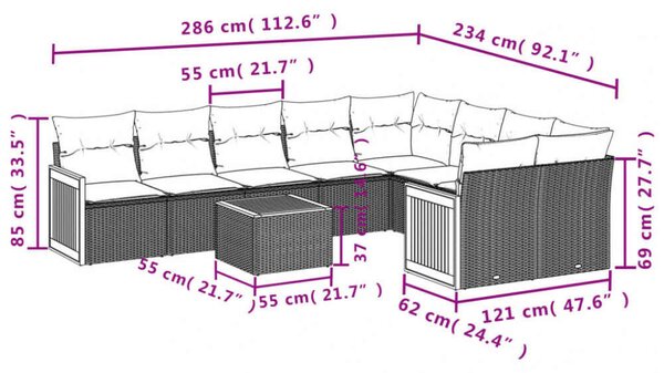 VidaXL Polyrattan Kerti Ülőgarnitúra - 10 részes - Bézs
